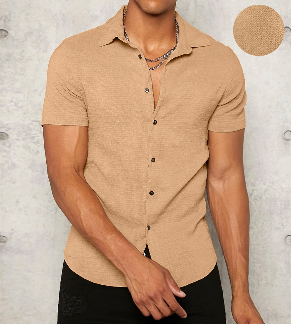 Beige Colour Solid Plain Structured Shirt